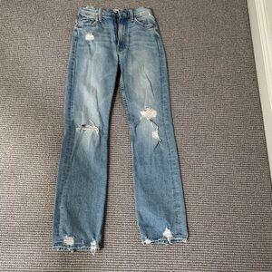 MOTHER Light Blue Distressed Straight Leg Jeans